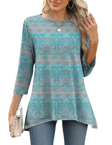 LOMON 3/4 Sleeve Tunic Tops for Women Loose Fit Dressy Casual Blouse Flowy Shirts to Wear with Leggings S-3XL