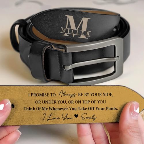 LASFOUR I Promise To Always Be By Your Side Belt, Personalized 2-Sided Engraved Leather Belt for Husband With Saying On The Inside, Custom Name Wide Black/Brown Leather Belt for Men4