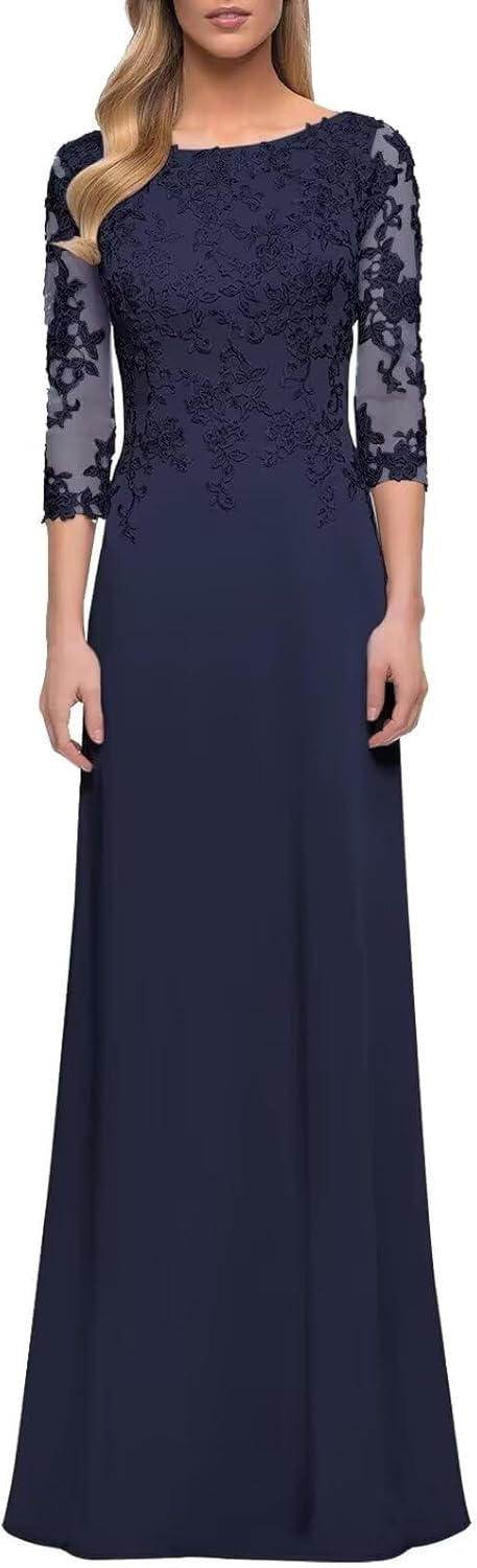 Women's Mother of The Bride Dresses with Sleeve Long Chiffon Lace Formal Wedding Evening Gowns