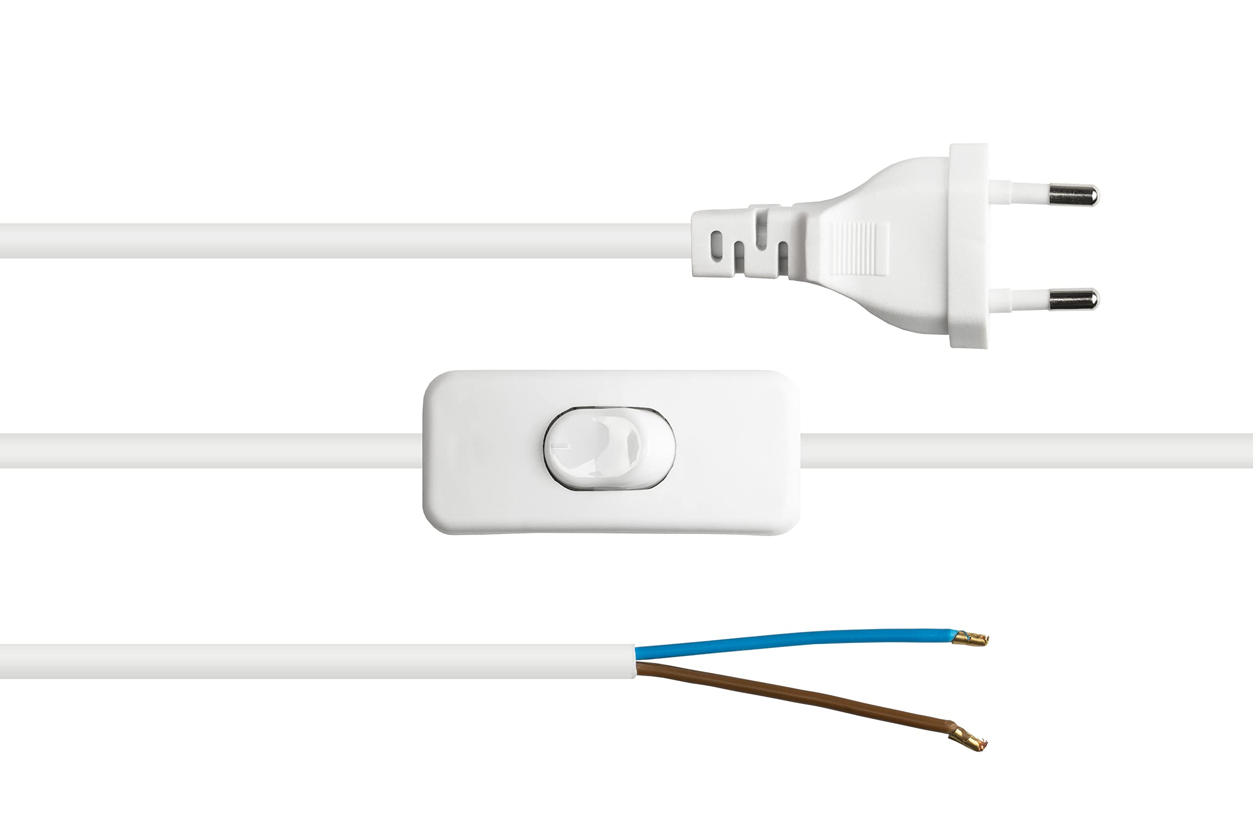 Good Connections Cable de alimentación Europeo – 1,5 m – Enchufe Europeo Tipo C (Recto) a Extremos Pelados – Cables de alimentación con Interruptor – para confección – Conductor de Cobre – Sección
