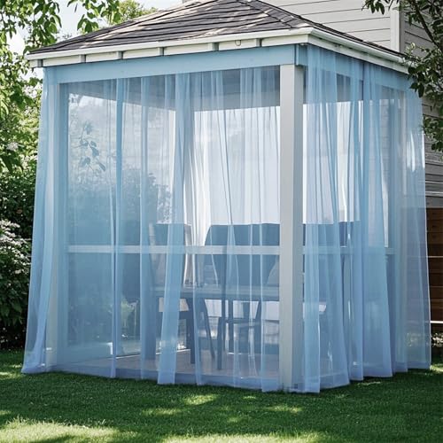 Waterproof Outdoor Sheer Curtains for Patio 2 Panels Light Filtering Voile Privacy Drapes Rod Pocket Screen Mesh for Gazebo & Front Porch Blue 63" W x 120" L - Image 4