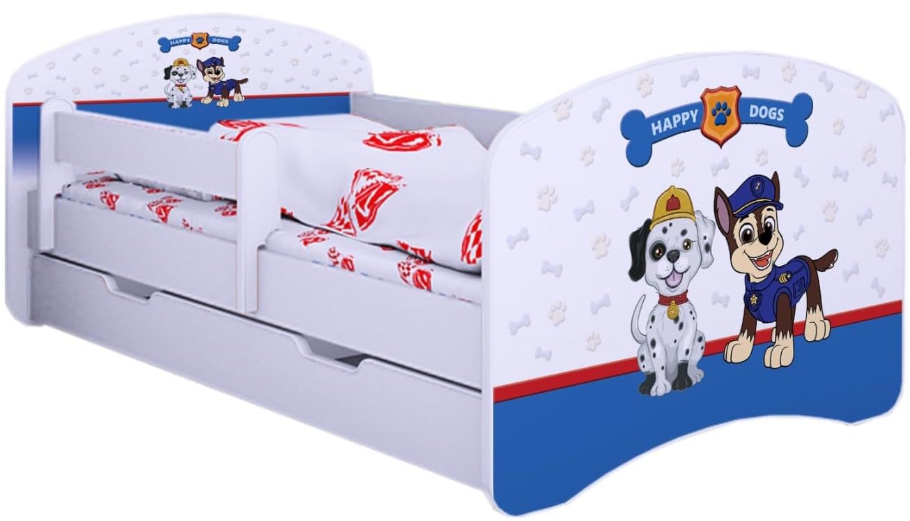 BDW Lit pour enfant Super chien avec matelas et tiroir Protection anti-chute Blanc 140 x 70 cm