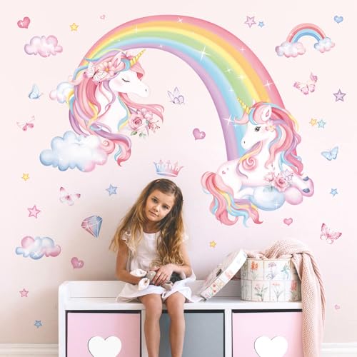 Vinilos decorativos unicornios arcoiris para pared miniatura 3