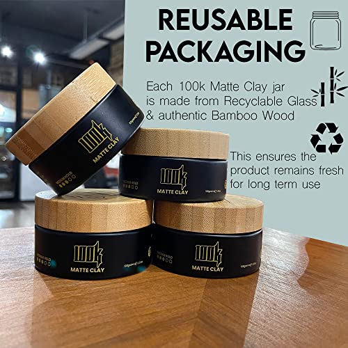 100K Matte Clay, Hair Wax For Men with Medium Hold, Curly Hair Products with Low Shine, Gifts for Men for Control & Definition, Deep Matte Textured Finish Easy Application Hair Clay - 100g - Image 4