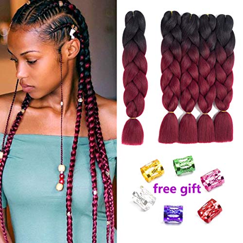 Callia braiding hair 5 packs ombre jumbo braids 24inch kanekalon crochet hair braids soft twist braiding hair (dark-red wine)