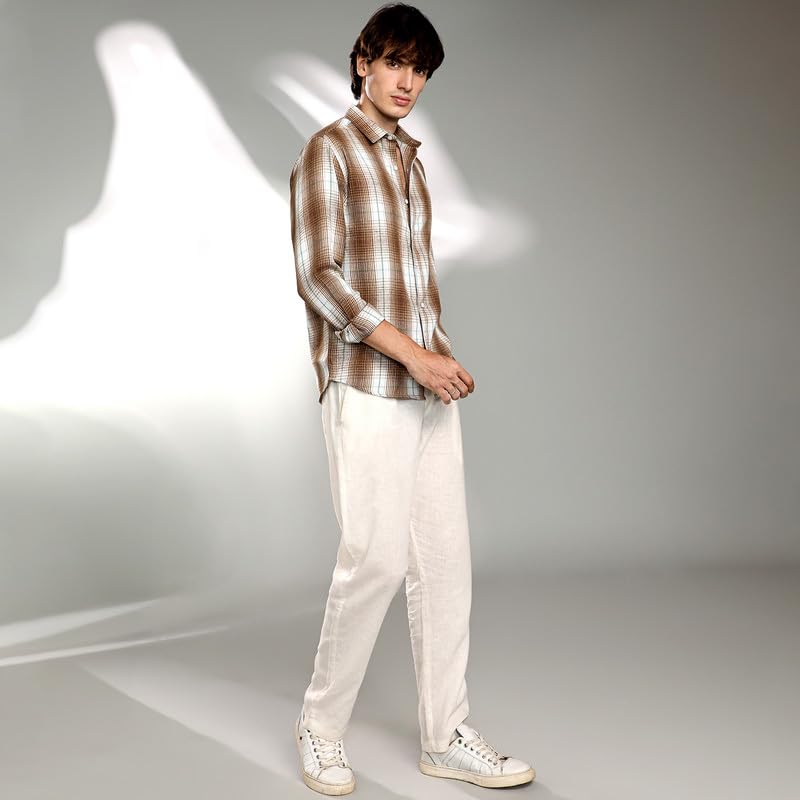 Image of CAHOOT Men's Polycotton Regular Fit Shirt Casual Wear | Spread Collar | Long Sleeve | Button Closure | Shirt Crafted with Comfort Fit for Everyday Wear