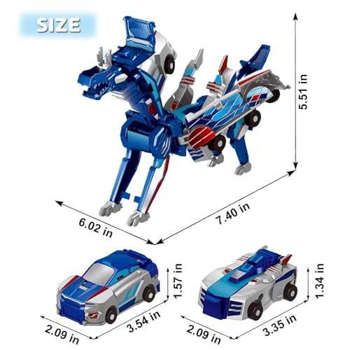 Image of Collision Transforming Dinosaur Car Toy, Magnetic Dinosaur Transformer Car for Boys & Girls Party Favors Birthday Christmas (Blue)