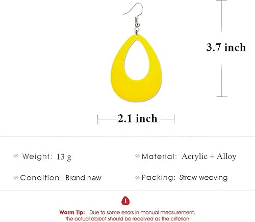 Miniatura 4 de Aretes ovalados de neón para mujer, únicos, retro, acrílicos, ligeros, de los años 70, 80, 90, lágrima, huecos, colgantes, aretes de gota de los