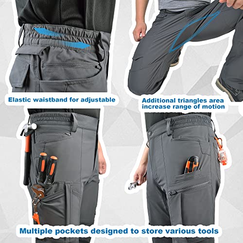 Powerthree Men's 4 Way Stretch Outdoor Cargo Pants All Season With Multi Pocket Wear-Resistant Relaxed Fit Work Pant For Work Utility Outdoor Hiking Fishing M919 Steel Grey 32W32L #TOP4