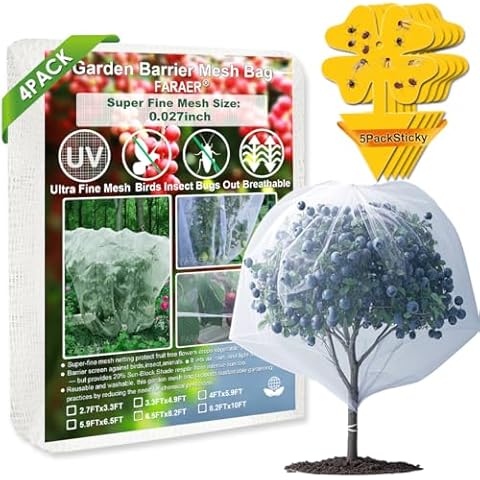 Garden Pest Barrier Netting, 4Pack Reusable Plant Covers with Drawstring, Insect Barrier for Blueberry Bushes, Vegetables, Shrubs Protect Against Birds, Cicadas, Insects, Lightweight Protection Net Cover