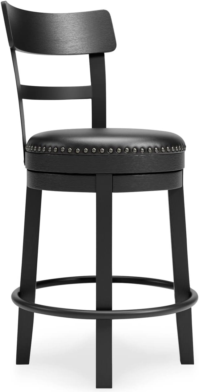 Signature Design by Ashley Valebeck 24.38" Faux Leather Pub Height Swivel Barstool, Black Black Counter Height Bar Stool