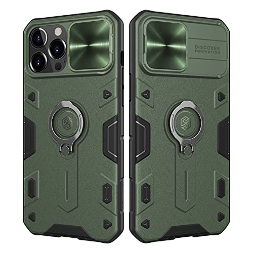 Nillkin Designed for iPhone 13 Pro Max Case with Kickstand & Camera Cover, CamShield Armor Case with Slide Camera Protection and Rotate Ring Stand, Military Grade Shockproof Case 6.7 inch, Green