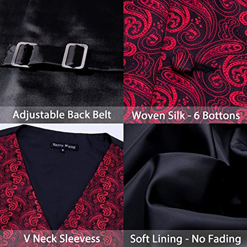 Image of Barry.Wang Men's Suit Vest Formal /Leisure Paisley Jacquard Silk Tie Pocket Square Waistcoat Set Wedding 5PCS