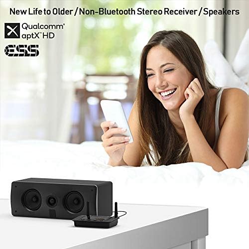 1Mii B03Pro Bluetooth 5.0 Transmitter Receiver with Audiophile ESS DAC & aptX HD/Low Latency, Long Range Bluetooth Audio Adapter for Home Stereo, TV, Dual Link, Optical RCA 3.5mm Inputs/ Outputs