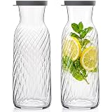 KONZEPT Glaskaraffen mit Silikondeckeln, 2er Set, je 1,2 L, geriffelte Wasserkaraffen aus transparentem Glas, für Wasser, Saft, Limonade und Eistee