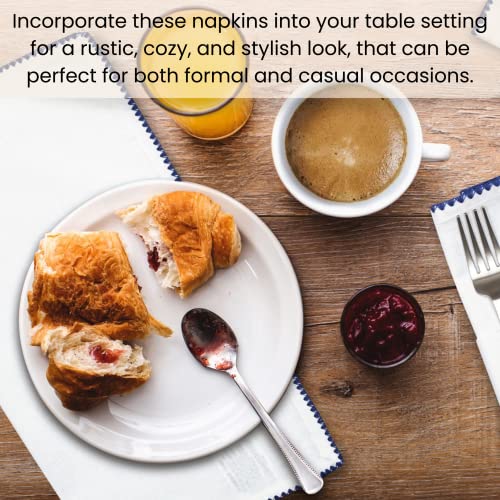 Cotton Clinic Cloth Napkins With Trim – Perfect Everyday Use Table Linen – Soft Durable Washable – Ideal For Dinner Party Wedding Farmhouse Christmas Easter – Set Of 12 (20X20 In/Navy Blue White) #TOP5