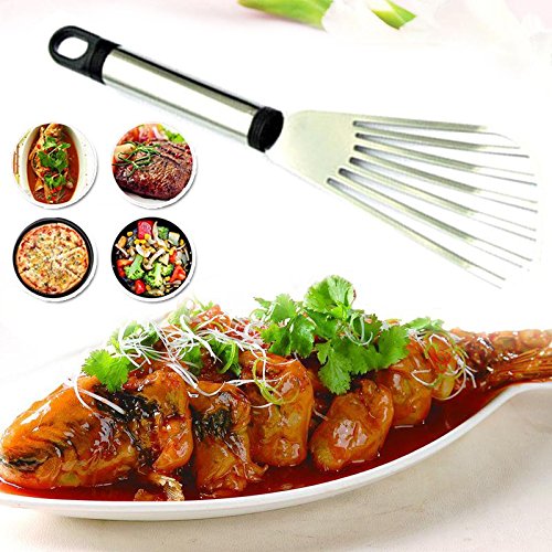 Ferramenta de cozinha Kicode para fritar espátula com pá vazada Peixe plano Fatia de aço inoxidável
