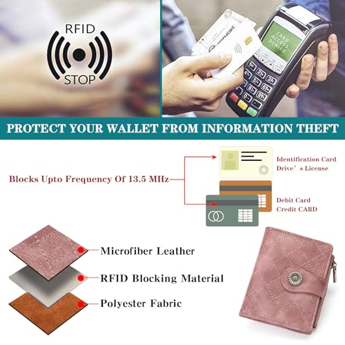 Image of FALAN MULE Small Wallet for Women Bifold RFID Blocking Leather Card Holder with Zipper Coin Pocket