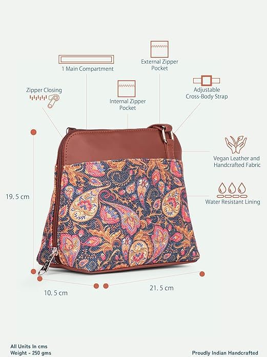 Printed Vegan Leather Sling Bag for Women – Stylish Crossbody Handbag with Adjustable Strap, Lightweight Purse for Travel & Everyday Use
