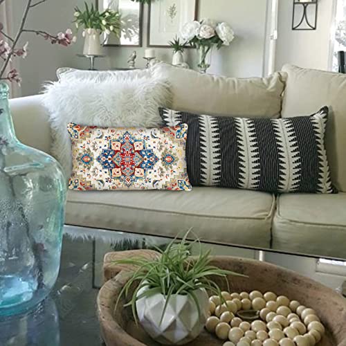 Snycler 2Pcs Boho Persian Turkish Decorative Throw Pillow Cover, Vintage Print Bohemian Chic Accent Cushion Case For Sofa Couch Bedroom Living Room, 12X20 Inchs #TOP5