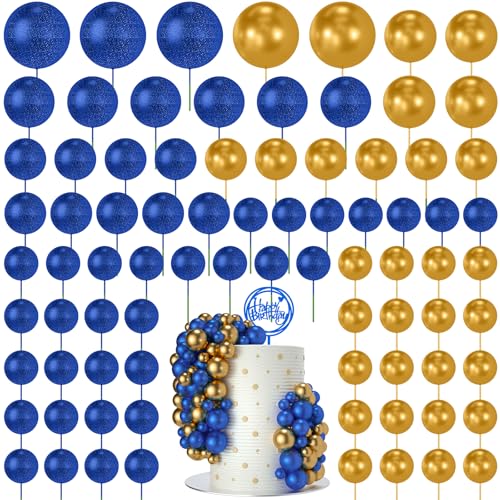 NACHLYNN Glitter Royal Blue Gold Cake Decorations