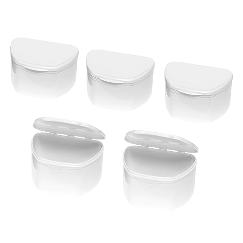 PlastCare USA Paquete de 5 cajas dentales blancas para dientes artificiales, protector bucal, protector nocturno, protectores de encías, retenedor,