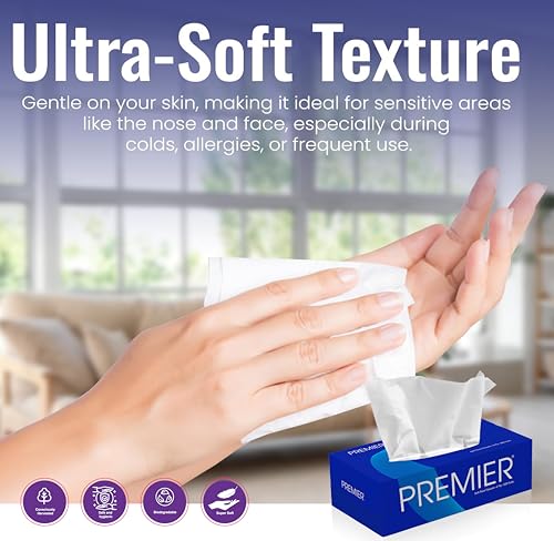 Image of Premier Facial Tissue Paper Box-Soft Pack (600 Pulls, 1200 Sheets) | 200 pulls x 3 Packs | Super Soft, Skin Friendly & Highly Absorbent Face Tissue Napkins | Car Tissues, Office Tissue Paper