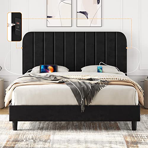 Buy Yaheetech Queen Bed Frame with Headboard, Velvet Upholstered