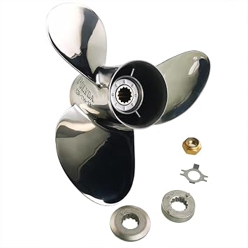 Xspeed Stainless Steel 3 Blades or 4 Blades Outboard Propeller for 3 1/4" Gearcase Mercury Engines 25-70HP,13 Spline Tooth,RH