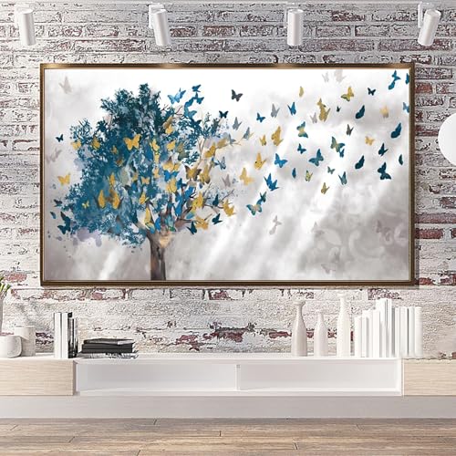 KAIDAARTLH Cuadros en Lienzo Azul, Murales Abstractos Modernos, Set de Pósteres Naturalistas Flora y Fauna para Salón Dormitorio, Sin Marco(A,50x100cm)