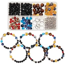 SUNNYCLUE 1 Box 300+Pcs DIY 10 Sets Solar System Bracelets Kit Universe Galaxy The Nine Guardian Planets Bracelet Necklace Tiger Eye Bead Natural Gemstone Beads for Jewelry Making Kits Craft