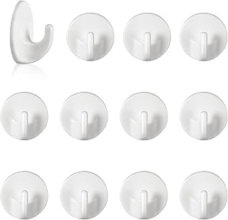 RosewineC Plastic Hooks Self Adhesive, 12 Pcs Seamless Multi-Purpose Hooks, White Plastic Heavy Sticky Hooks Removable Wall Hooks, Wall Hanger for Bathroom, Kitchen, Office, Closet, Glass