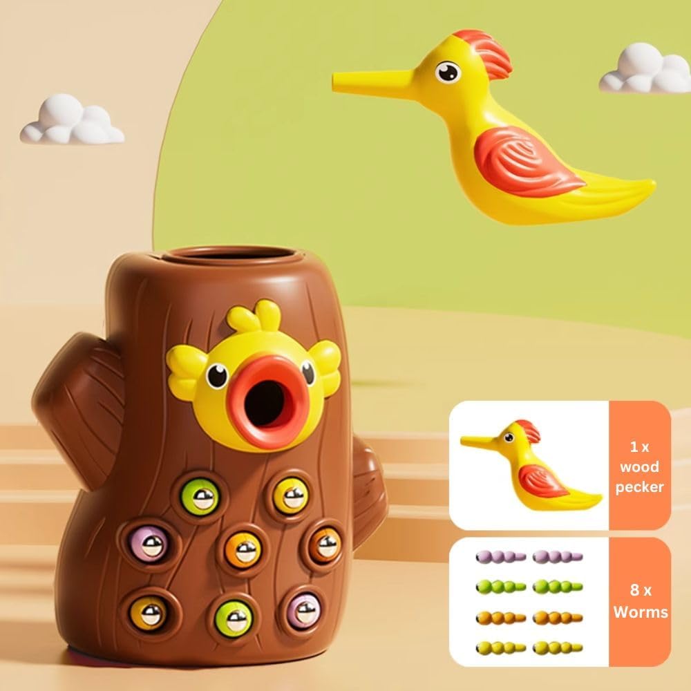 Happy Hues® Sorting & Stacking Toy- Skills Enhancement Motor Skill Toys for Toddlers/Kid -Magnetic- Capture The Worms Toys | Early Educational-Montessori Toy (Woodpecker) - Image 8 thumbnail