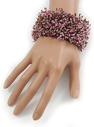 Avalaya Wide Glass Bead Flex Bracelet (Pink/Plum) - 18cm L/Medium, violet, pink - Image 3