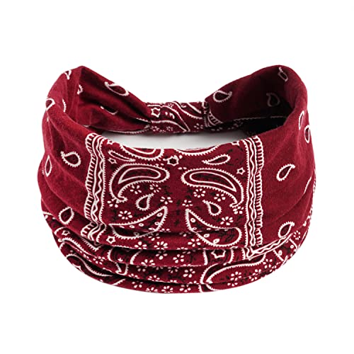 1PC Bohemian Paisley Print Elastic Headband Cross - Knot Hair Accessory for Yoga, #5BurgundyAmoeba