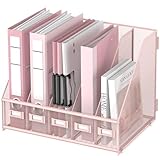 DALTACK Desk Organizers Metal Magazine File Holder with 5 Vertical Compartments Folder Storage Binder Organizer for Office Home School Organization, Pink Plus