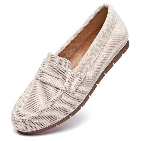 Cvistpieo Loafers for Women Comfortable Dressy Casual Work Flats Lightweight & Breathable Slip On Walking Shoes Knit Nude Size 7.5 Cover