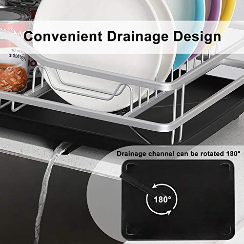 Mooace Dish Drying Rack And Drainboard Set, 2 Tier Aluminum Dish Drainers For Kitchen Counter, Large Dish Strainers With Removable Cutlery Holder And Adjustable Swivel Spout, Silver #TOP3