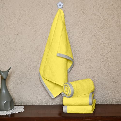 Image of Divine Casa 500 GSM Cotton Hand Towel Set of 4 (60 x 40 cm) | Yellow Hand Towels | Soft Absorbent Quick Dry Bathroom Towels