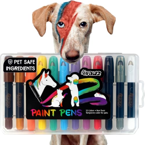 OPAWZ 12 Colors Pet Hair Dye Paint Pen, Temporary Dog Hair Dye, Non-Toxic and Washable Dog Safe Color Dye, Marking Paint for Dogs Cats Birds and Horses
