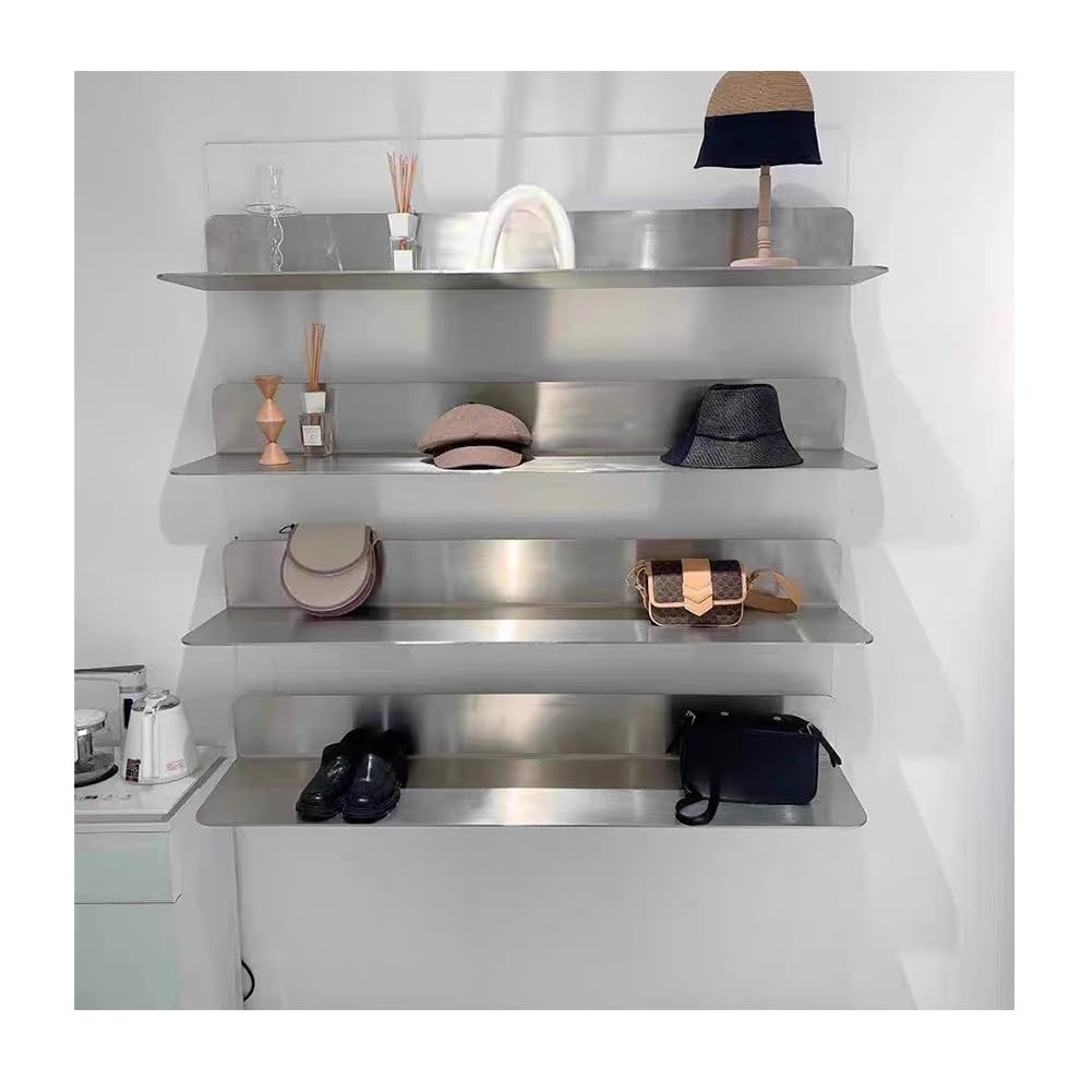 Mensole Sospese Creative Montate A Parete, Espositore per Borse E Scarpe, Mensola A Muro In Acciaio Inossidabile, per Riporre Decorazioni Murali, per Negozio Di Abbigliamento ( Colore : Silver , Tagli