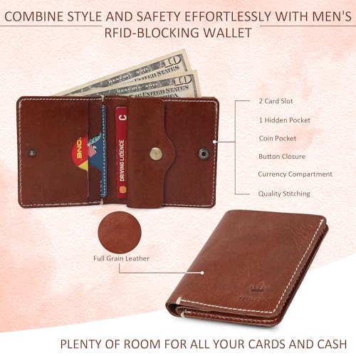 Hand Made Raw Leather Wallet | Full Grain Leather with Slim Leather Bifold Design,Holds 3-5 Cards, Coin Pouch, Flat Note Section (TAN)3