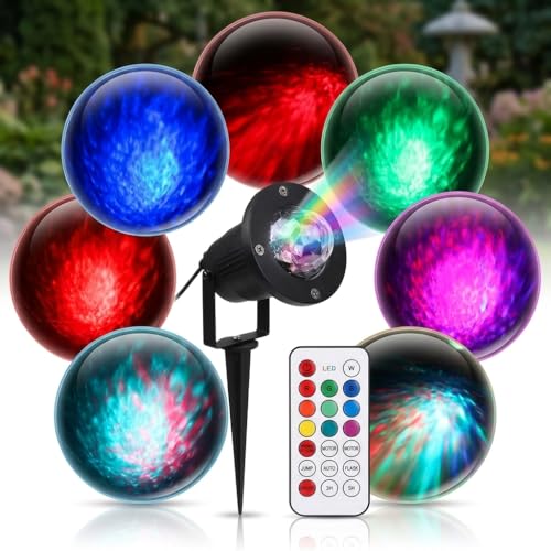 KOOT Water Wave LED Light Multi Colors Garden Light, Colorful Flowing Water Ripple Effects Waterproof Outdoor Projector for Holiday Garden Party Dance Show with Remote