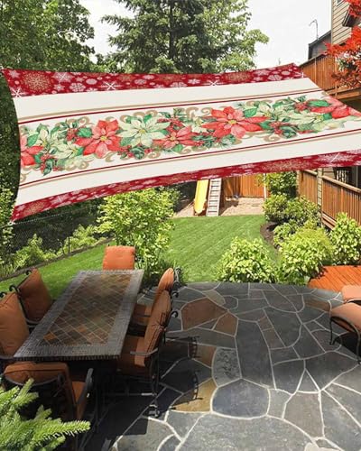 Boanket Sun Shade Sail 6.5' x 10', Christmas UV Block Sun Sails Shades, Red Xmas Poinsettia Floral Botanical Winter Snowflake Shade Cloth for Patio Deck Garden Lawns Beach Backyard