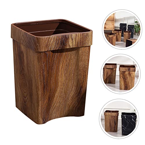 Caneca de basura rectangular de plástico con diseño madera miniatura 3