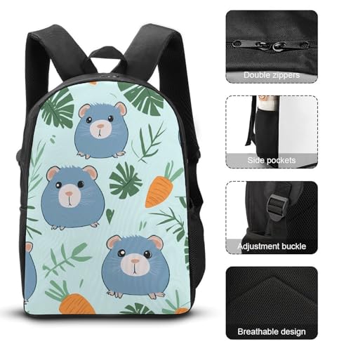Blue Guinea Pigs Pattern Large Travel Backpacks Carry on Backpack Weekender Bag with 2 Storage Pockets for Men And Women3