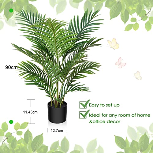 Kunstpflanzen Groß 90cm Künstliche Palme Pflanzen Fake Pflanzen Plastik Kunstpalme Pflanze Deko für Home Wohnzimmer Schlafzimmer(1PACK) – Bild 3
