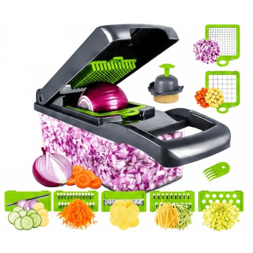 Image of 14-in-1 Multipurpose Fruits & Vegetable Chopper, This Manual Kitchen Tool Combines Chopping, Slicing, Dicing, Grating, Peeling and Chipping, Durable Food-Grade Body for Kitchen