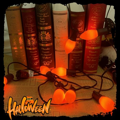 Image of C9 LED Orange Halloween String Lights 25Ft Outdoor Christmas Decorations Lights with 26 LED Shatterproof Orange Bulbs, Hanging Christmas Lights for Outdoor Patio Roofline Backyard Party Garden Lawn