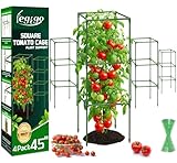Legigo 4 Pack Square Tomato Cages- 45 Inch Heavy Duty Tomato Trellis for Climbing Plants Outdoor, Tomato Plant Support Stakes Cage Garden Trellis for Garden Raised Garden Bed Cucumbers Vegetables